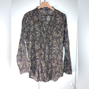 Women’s Eddie Bauer, gauzy cotton tunic top, gray floral, size large